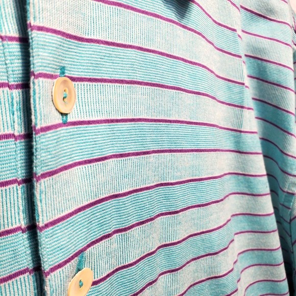 Peter Millar Polo Shirt Mens Large Blue Striped 100% Cotton Golf Short Sleeve - Picture 6 of 13